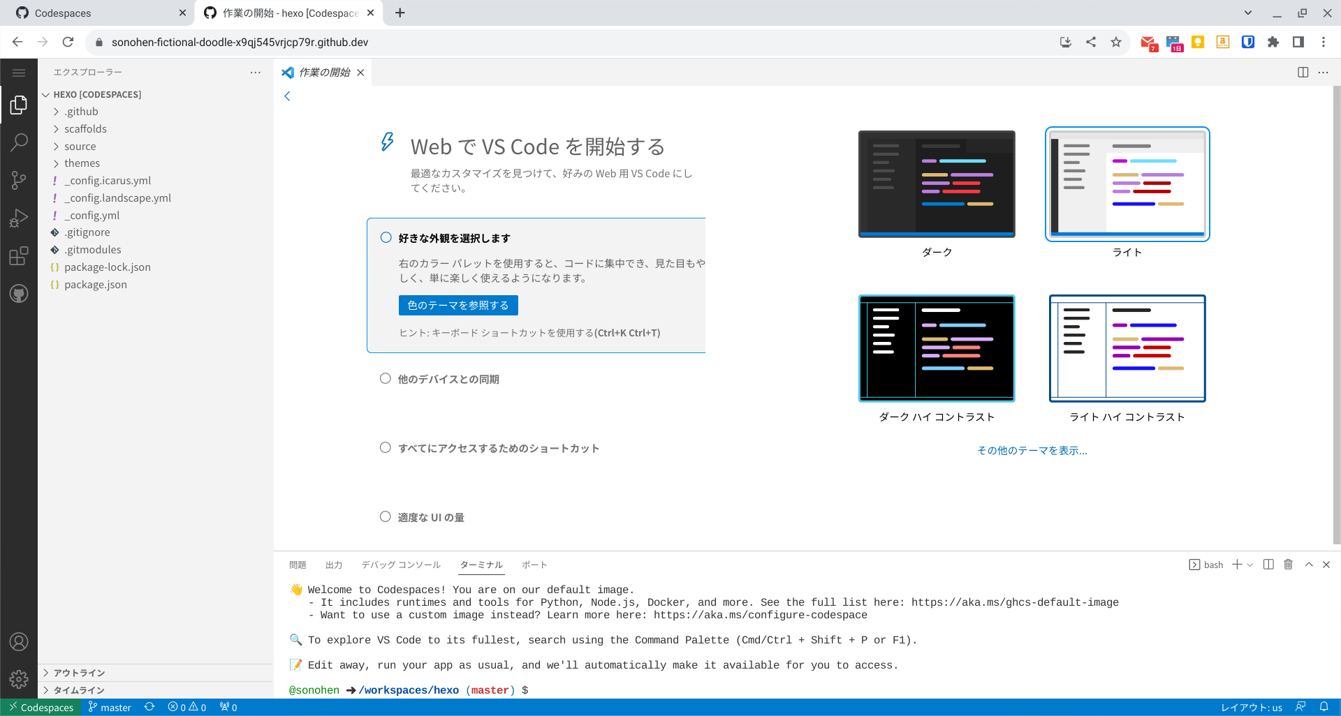 起動したCodespaceの画面