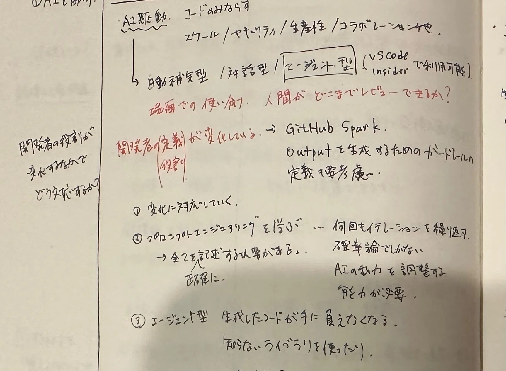 勉強会中に書いた手書きメモの一部